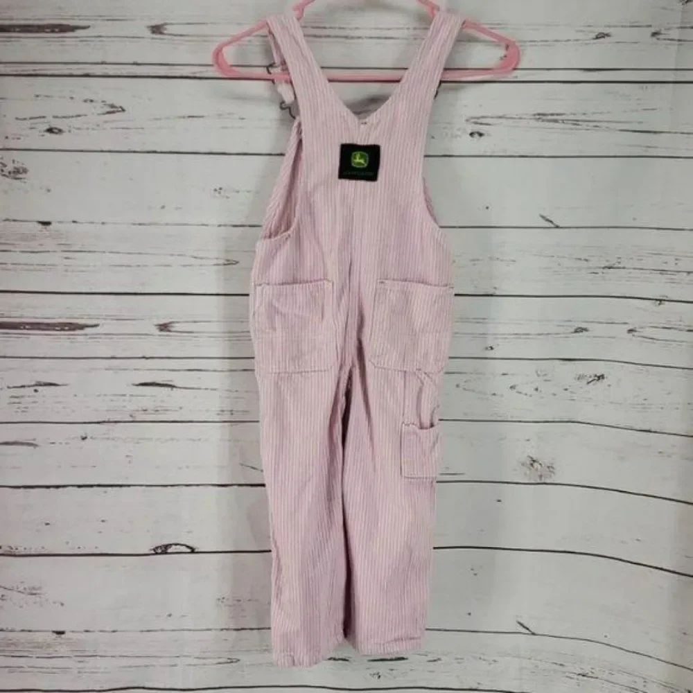 John Deere Girls Vintage Y2K Pink  White Striped Overalls Pants Size‎ 5